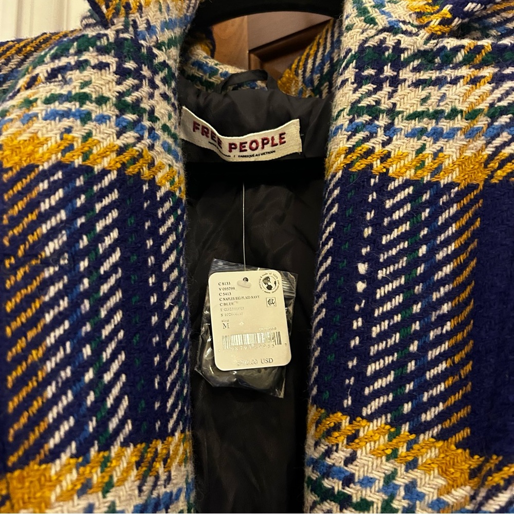NWT Free People Micah Herringbone Plaid Long Coat - Picture 4 of 5